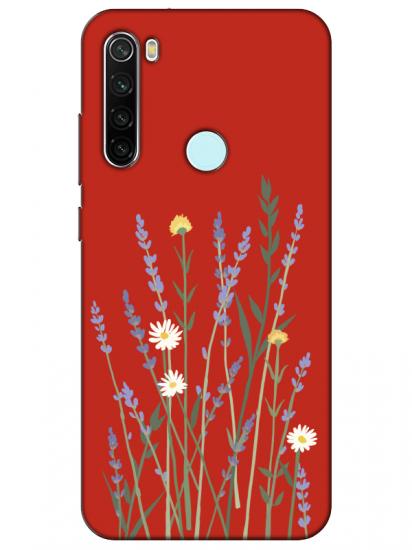 Redmi Note 8 Lavanta Desenli Kırmızı Telefon Kılıfı