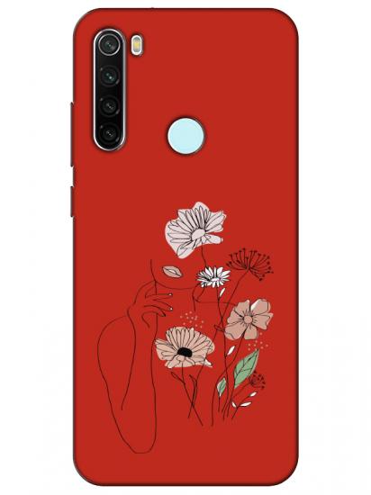 Redmi Note 8 Kadın Çiçek Kırmızı Telefon Kılıfı