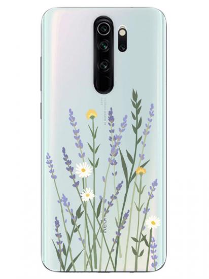 Redmi Note 8 Pro Lavanta Desenli Şeffaf Telefon Kılıfı