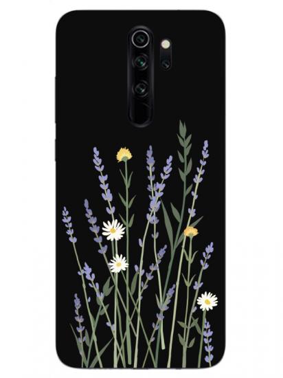 Redmi Note 8 Pro Lavanta Desenli Siyah Telefon Kılıfı