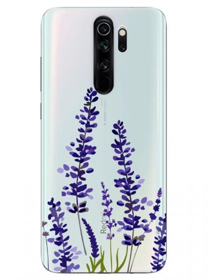 Redmi Note 8 Pro Lavanta Desenli Şeffaf Telefon Kılıfı