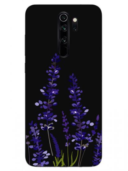 Redmi Note 8 Pro Lavanta Desenli Siyah Telefon Kılıfı