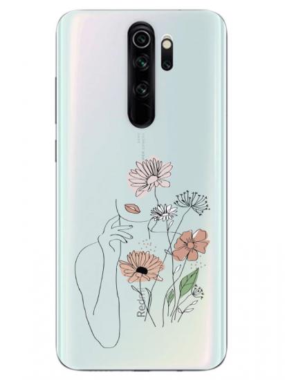 Redmi Note 8 Pro Kadın Çiçek Şeffaf Telefon Kılıfı