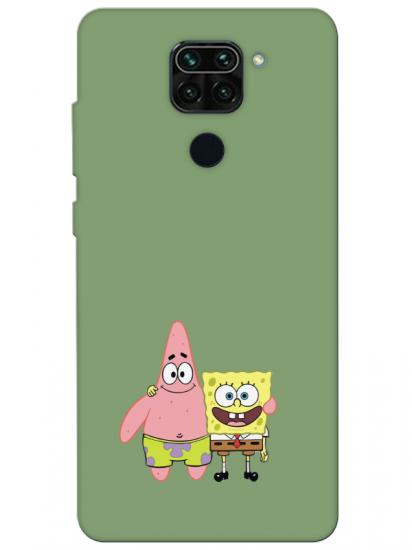 Redmi Note 9 Sünger Bob Ve Patrickstar Yeşil Telefon Kılıfı