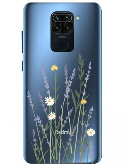 Redmi Note 9 Lavanta Desenli Şeffaf Telefon Kılıfı