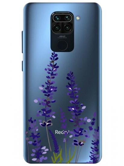 Redmi Note 9 Lavanta Desenli Şeffaf Telefon Kılıfı