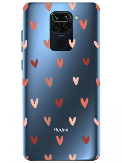 Redmi Note 9 Kalp Desen Şeffaf Telefon Kılıfı