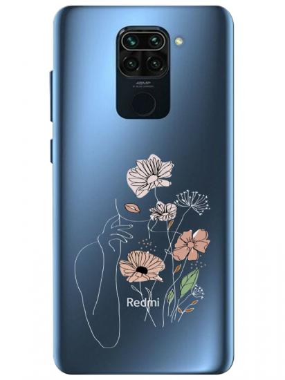 Redmi Note 9 Kadın Çiçek Şeffaf Telefon Kılıfı