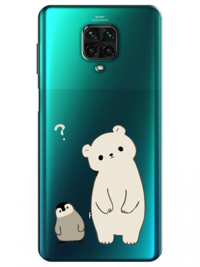 Redmi Note 9 Pro Penguen Ve Ayıcık Şeffaf Telefon Kılıfı
