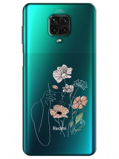 Redmi Note 9 Pro Kadın Çiçek Şeffaf Telefon Kılıfı