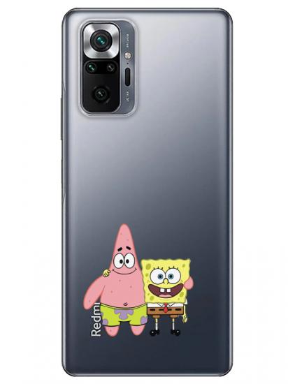 Redmi Note 10 Pro Sünger Bob Ve Patrickstar Şeffaf Telefon Kılıfı