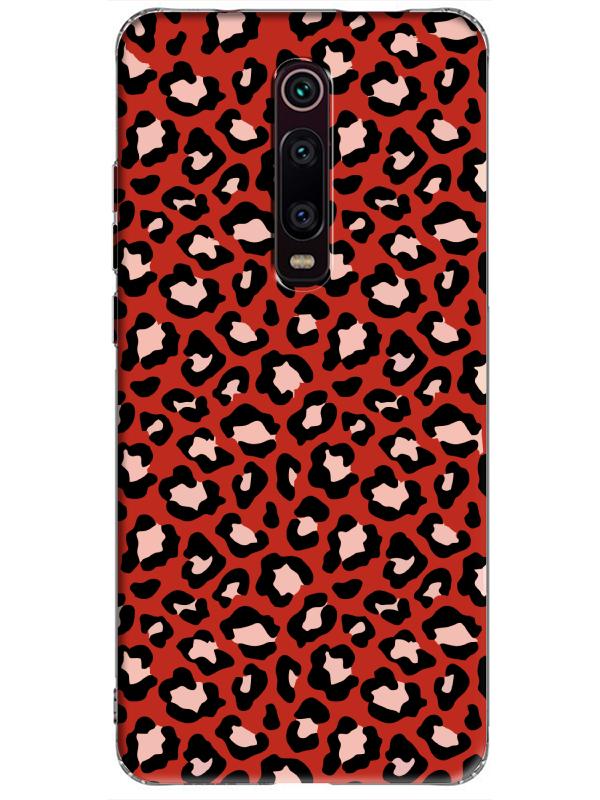 Xiaomi%20Mi%209T%20Leopar%20Desenli%20Kırmızı%20Telefon%20Kılıfı