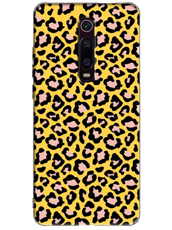 Xiaomi%20Mi%209T%20Leopar%20Desenli%20Sarı%20Telefon%20Kılıfı