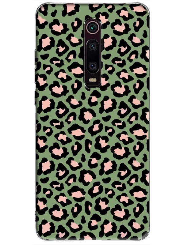 Xiaomi%20Mi%209T%20Leopar%20Desenli%20Yeşil%20Telefon%20Kılıfı