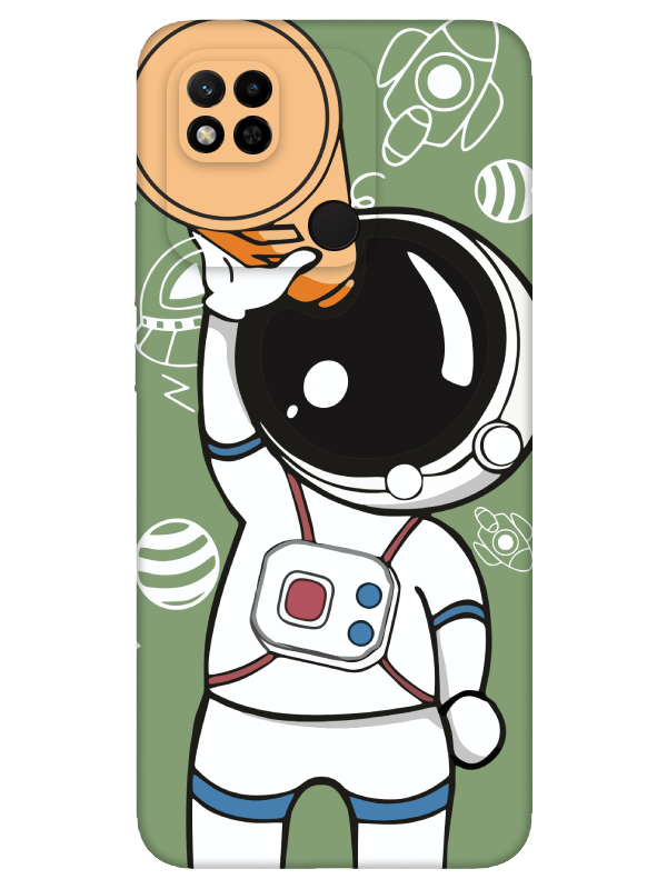 Redmi%2010A%20Astronot%20Yeşil%20Telefon%20Kılıfı