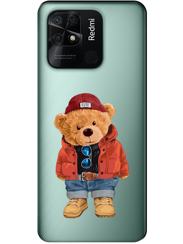 Redmi%2010C%20Teddy%20Bear%20Şeffaf%20Telefon%20Kılıfı