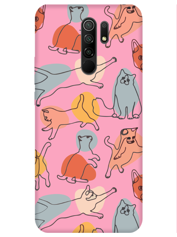 Redmi%209%20Kedi%20Figürleri%20Pembe%20Telefon%20Kılıfı