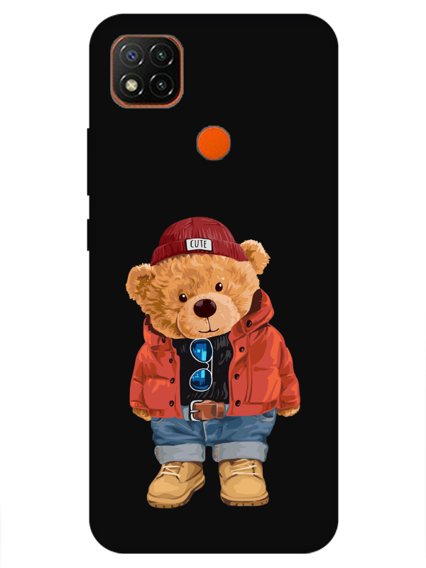 Redmi%209C%20Teddy%20Bear%20Siyah%20Telefon%20Kılıfı