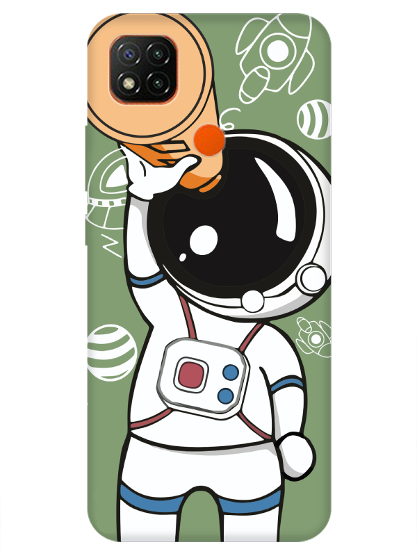 Redmi%209C%20Astronot%20Yeşil%20Telefon%20Kılıfı