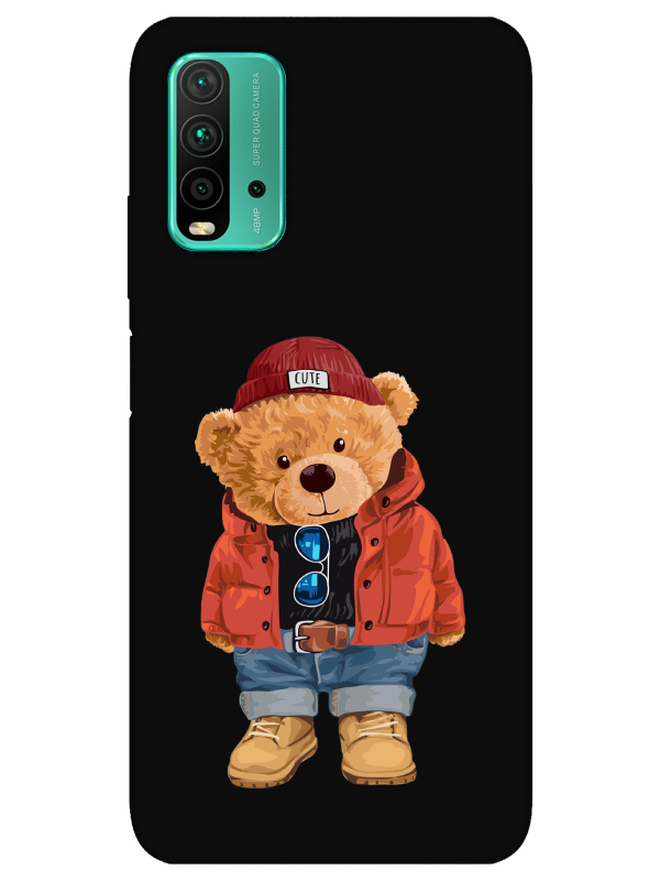 Redmi%209T%20Teddy%20Bear%20Siyah%20Telefon%20Kılıfı