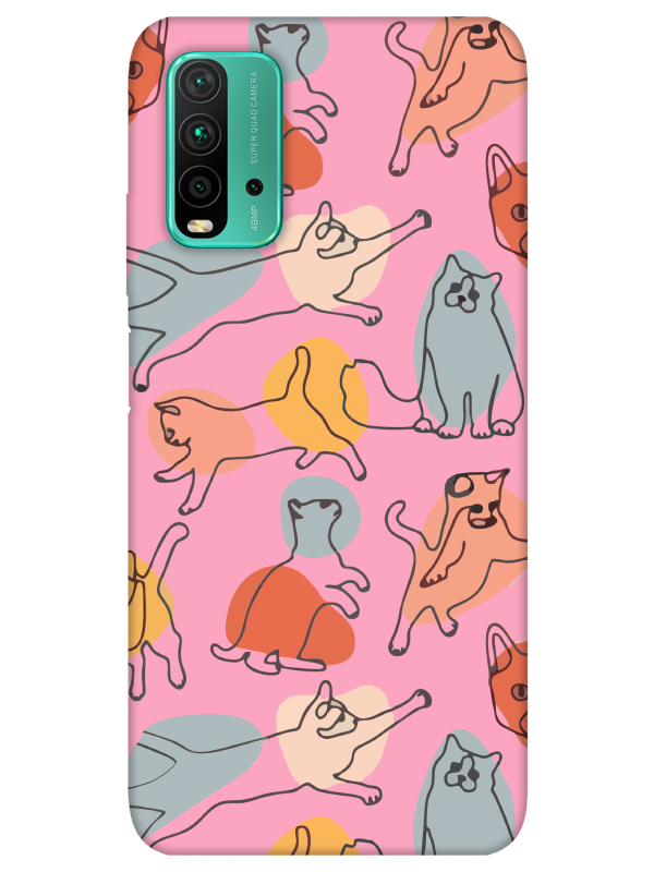 Redmi%209T%20Kedi%20Figürleri%20Pembe%20Telefon%20Kılıfı