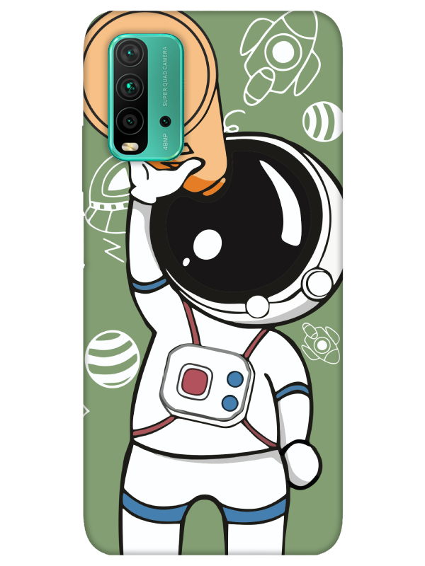 Redmi%209T%20Astronot%20Yeşil%20Telefon%20Kılıfı